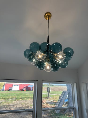 Customer photo review of Modern Cluster Blue Glass Globe Bubble Chandelier