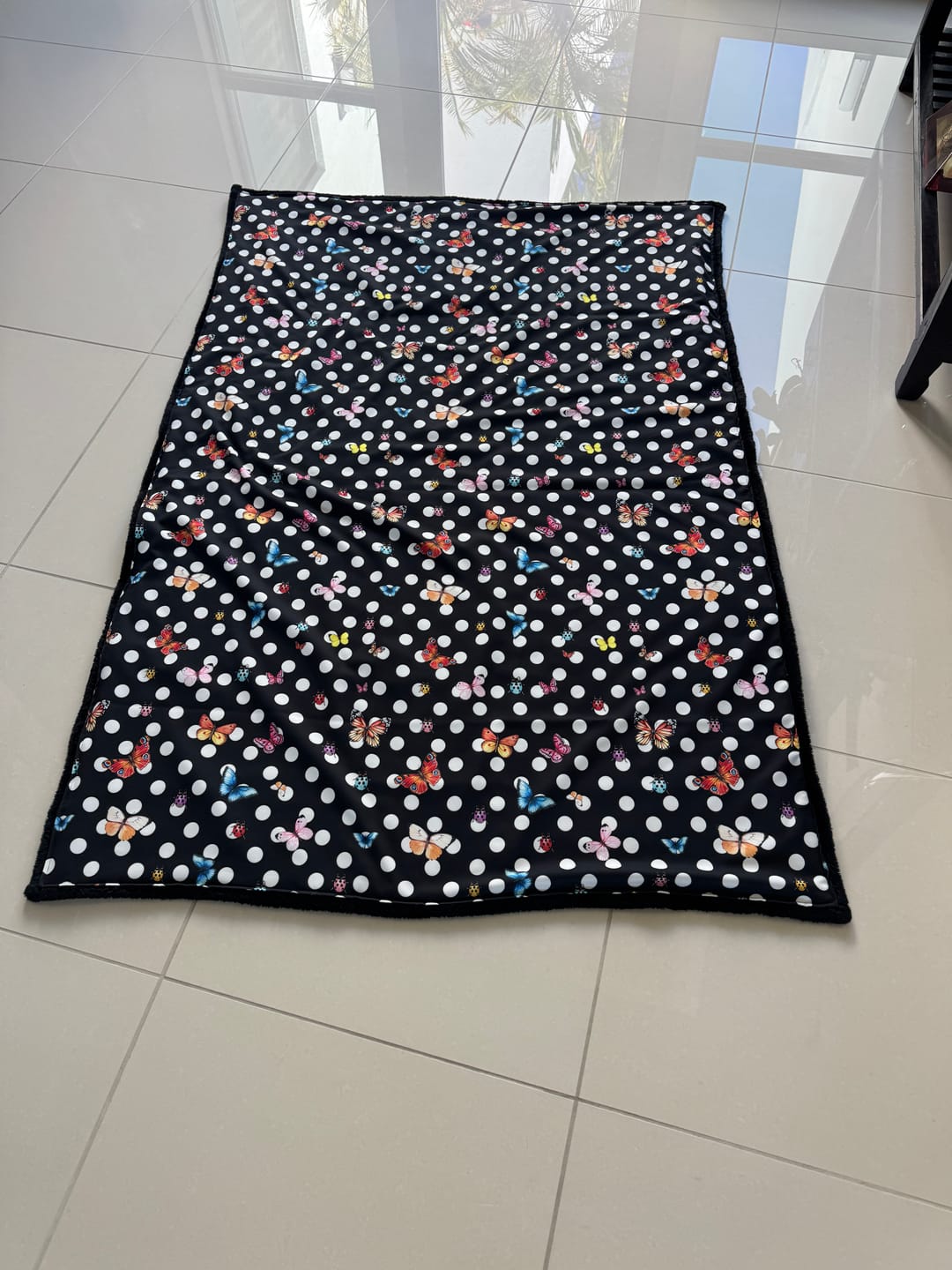 Customer photo review of Black Butterfly & Ladybird Polka Dot Fabric by the Metre