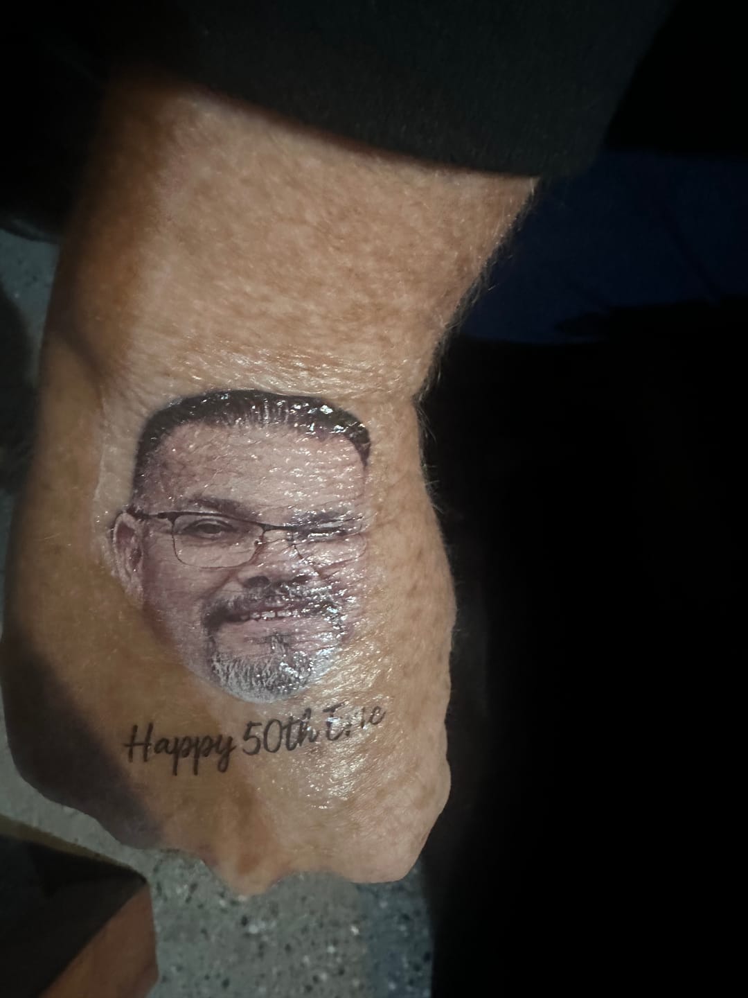 Customer photo review of Face Cut-Out Photo with Text Temporary Tattoo