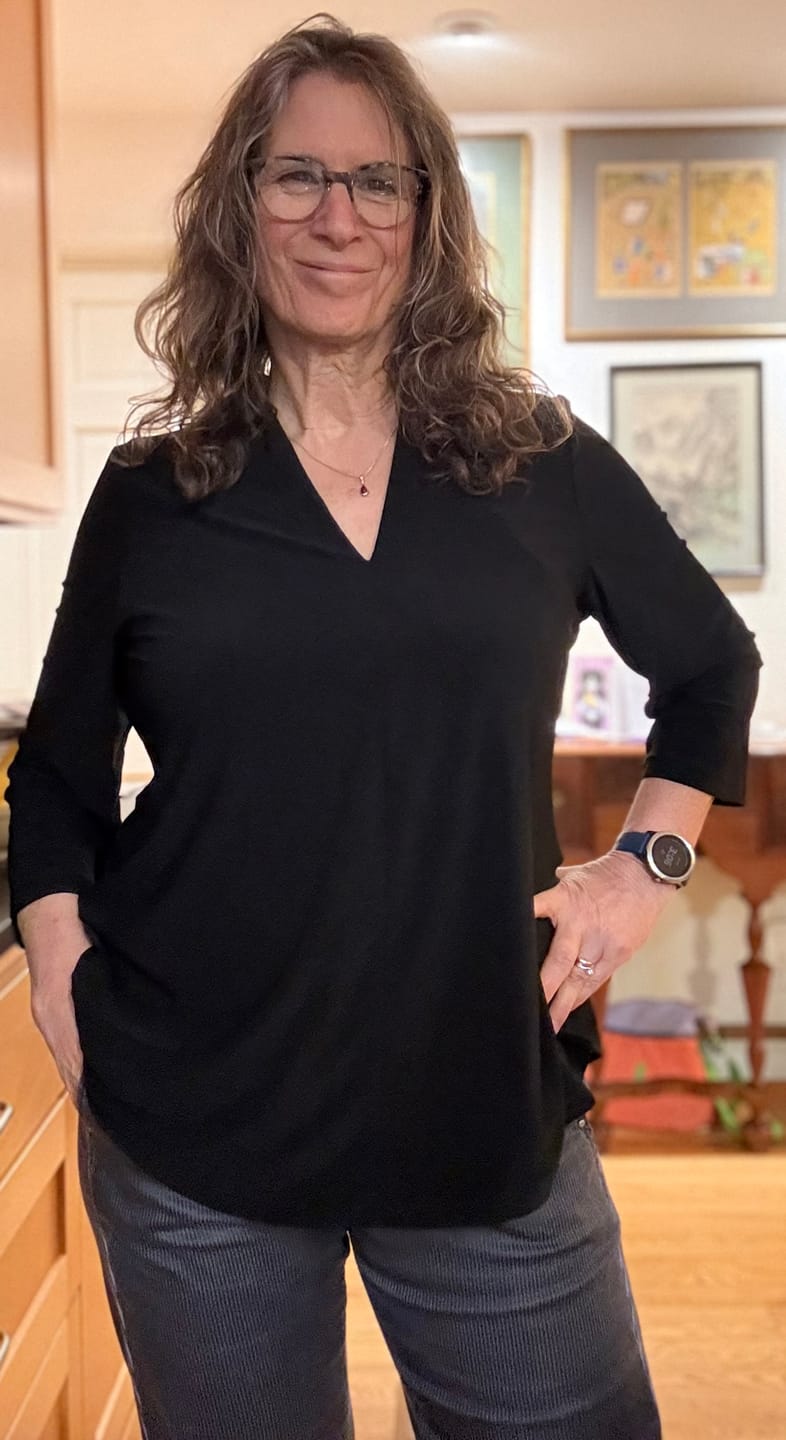 Customer photo review of Essential Slinky V-neck Top, Black