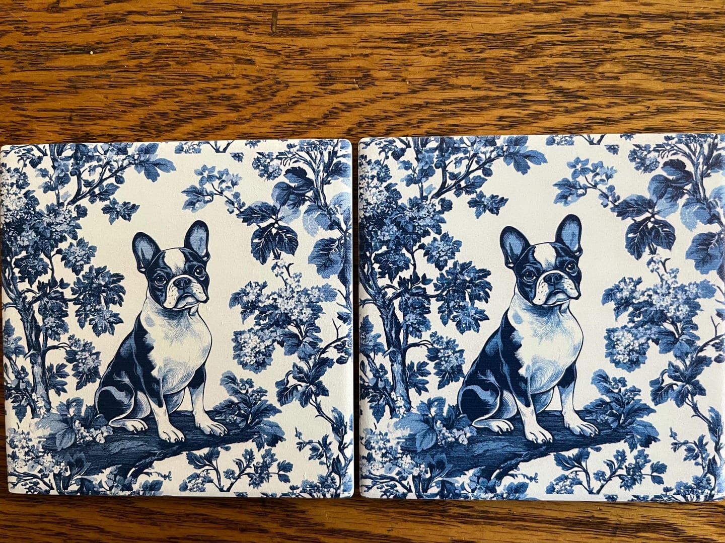 Customer photo review of Boston Terrier Ceramic Coaster French Blue Toile