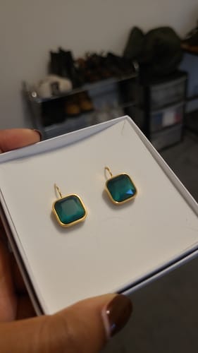 Customer photo review of Devoted - Gold Earrings with Green Agate