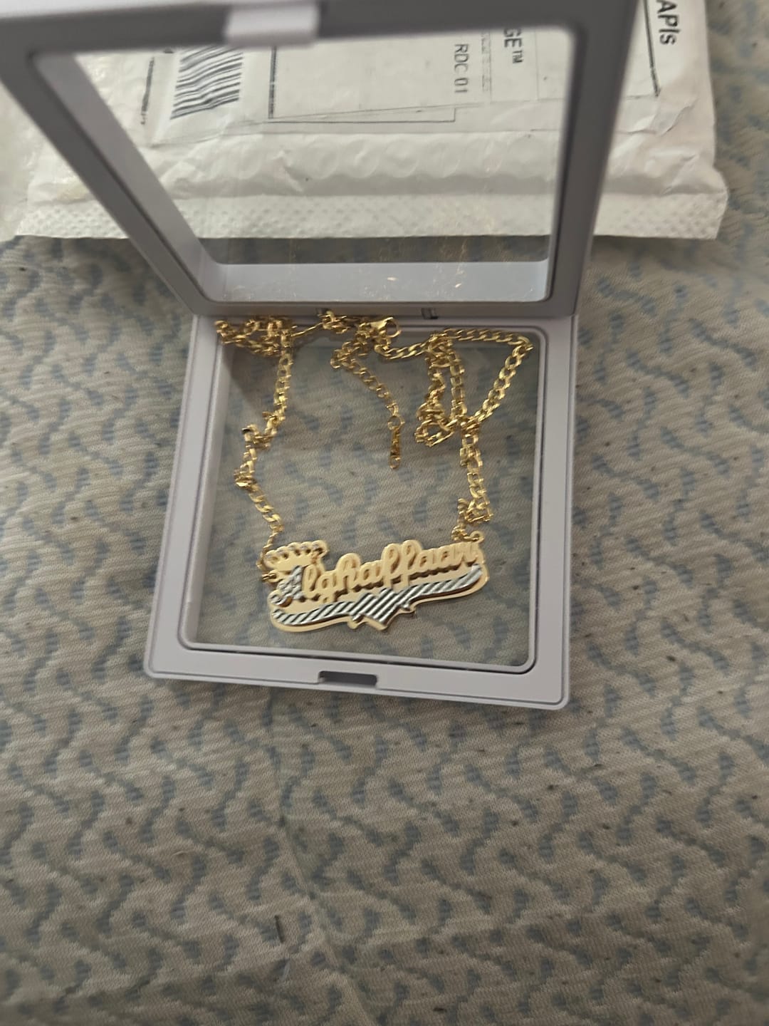 Customer photo review of Double Plated Royal Name Necklace w/ Cuban Chain