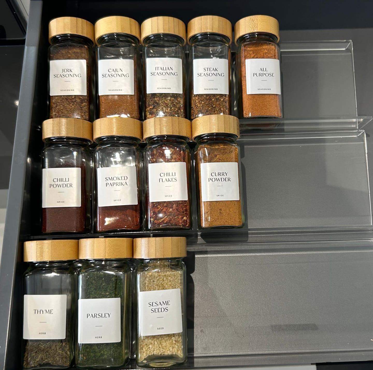 Customer photo review of Set of 12 120ML Glass Spice Jar with Bamboo Lid