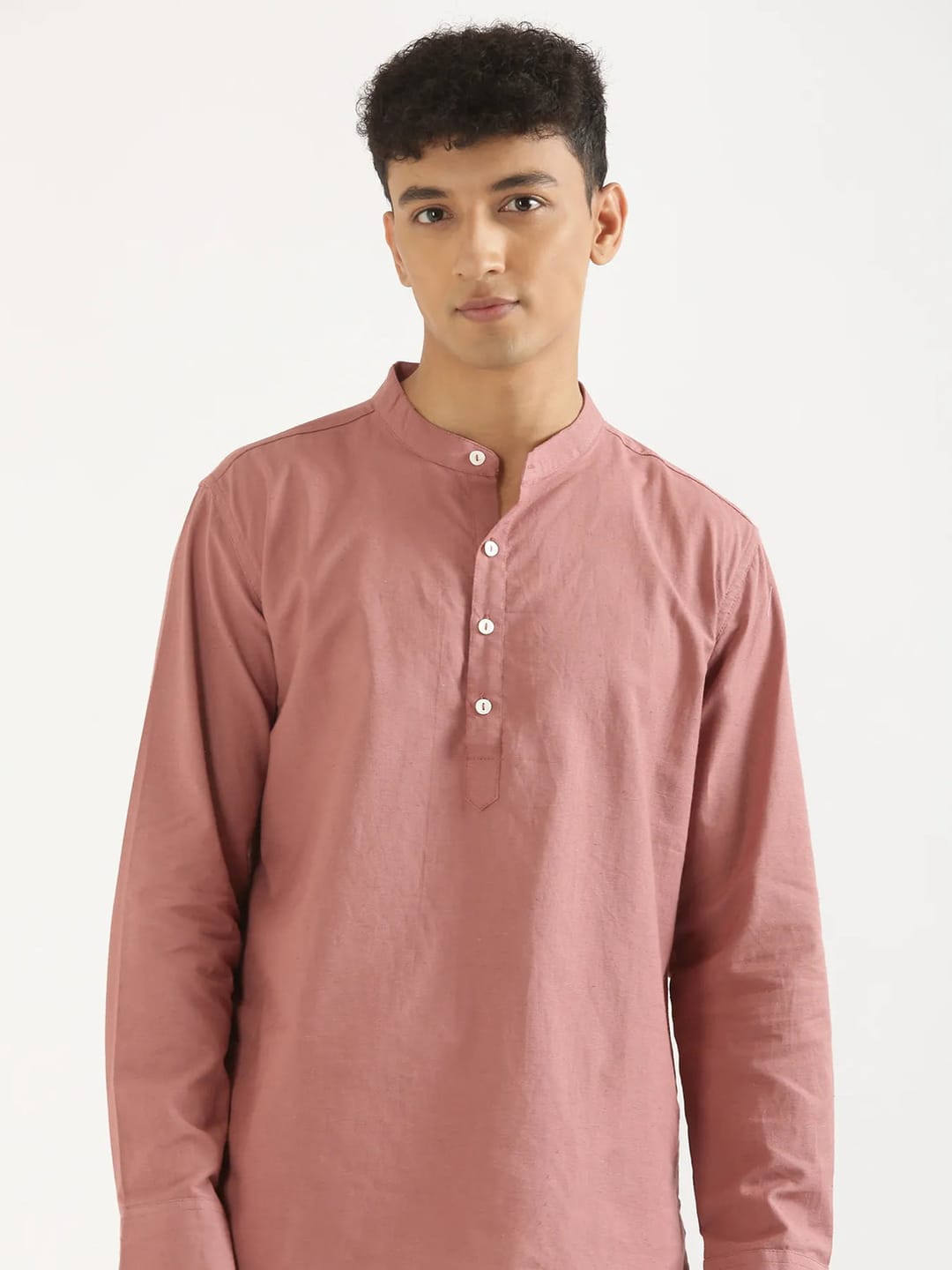 Customer photo review of Men Rose Taupe Airy Linen Short Kurta