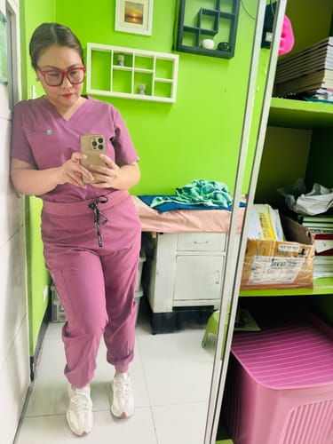 Customer photo review of Jogger MoveTech® Scrub Pants - Women / Mauve