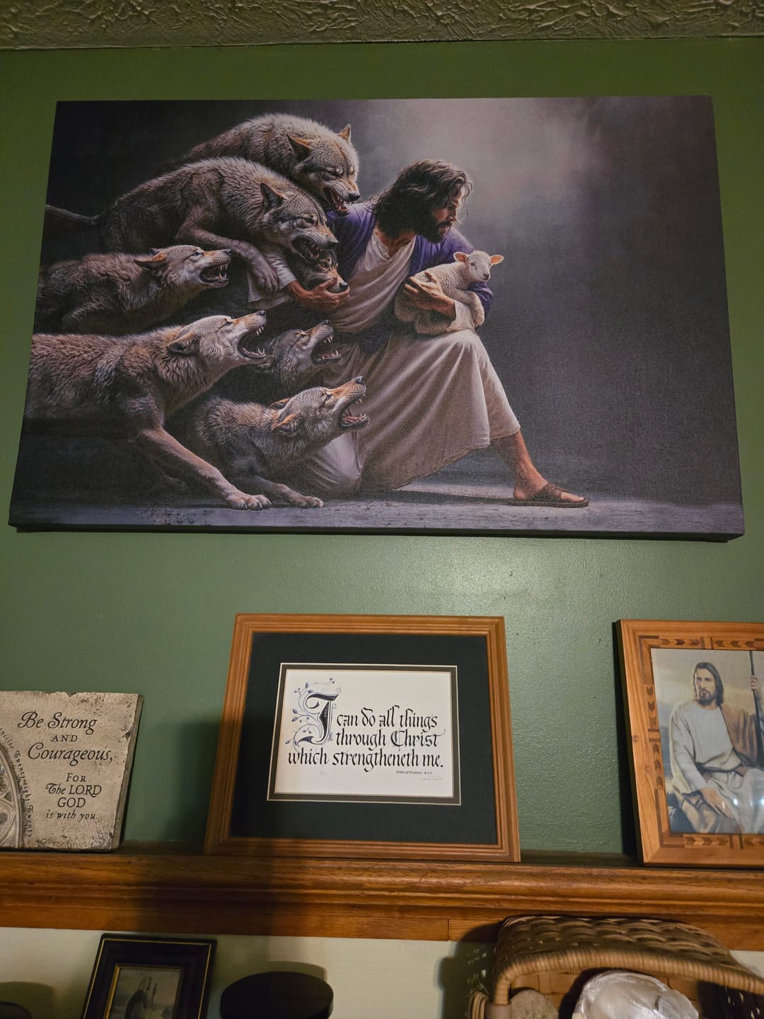Customer photo review of Jesus Protects The Lamb From Wolves Wall Art Canvas