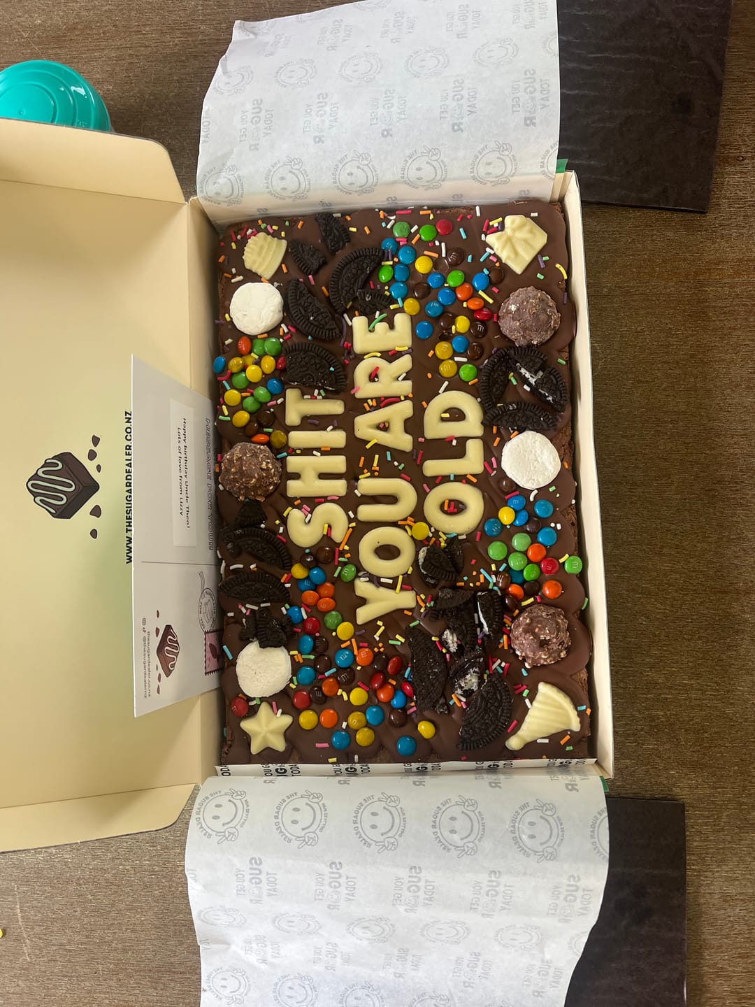 Customer photo review of Mega custom message birthday brownie