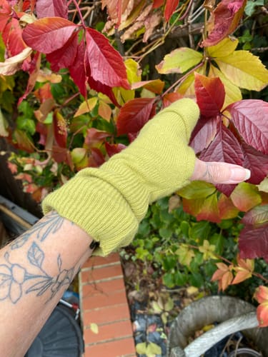 Customer photo review of Mustard Green Green Fingerless Gloves