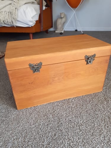 Customer photo review of Victorian Wooden Chest Latch Bronze Butterfly, 50mm x 43mm