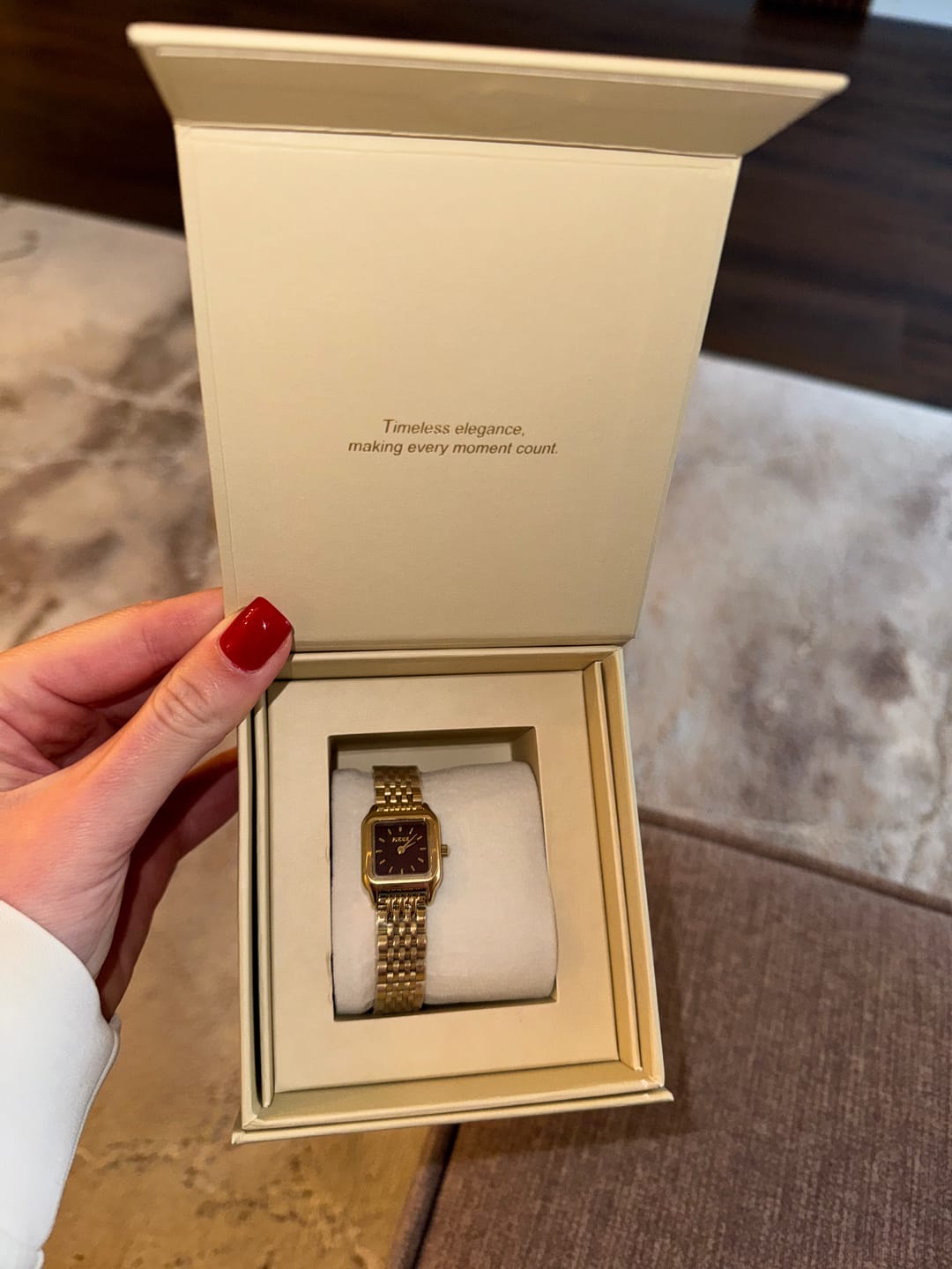 Customer photo review of Macy Petite Gold Burgundy