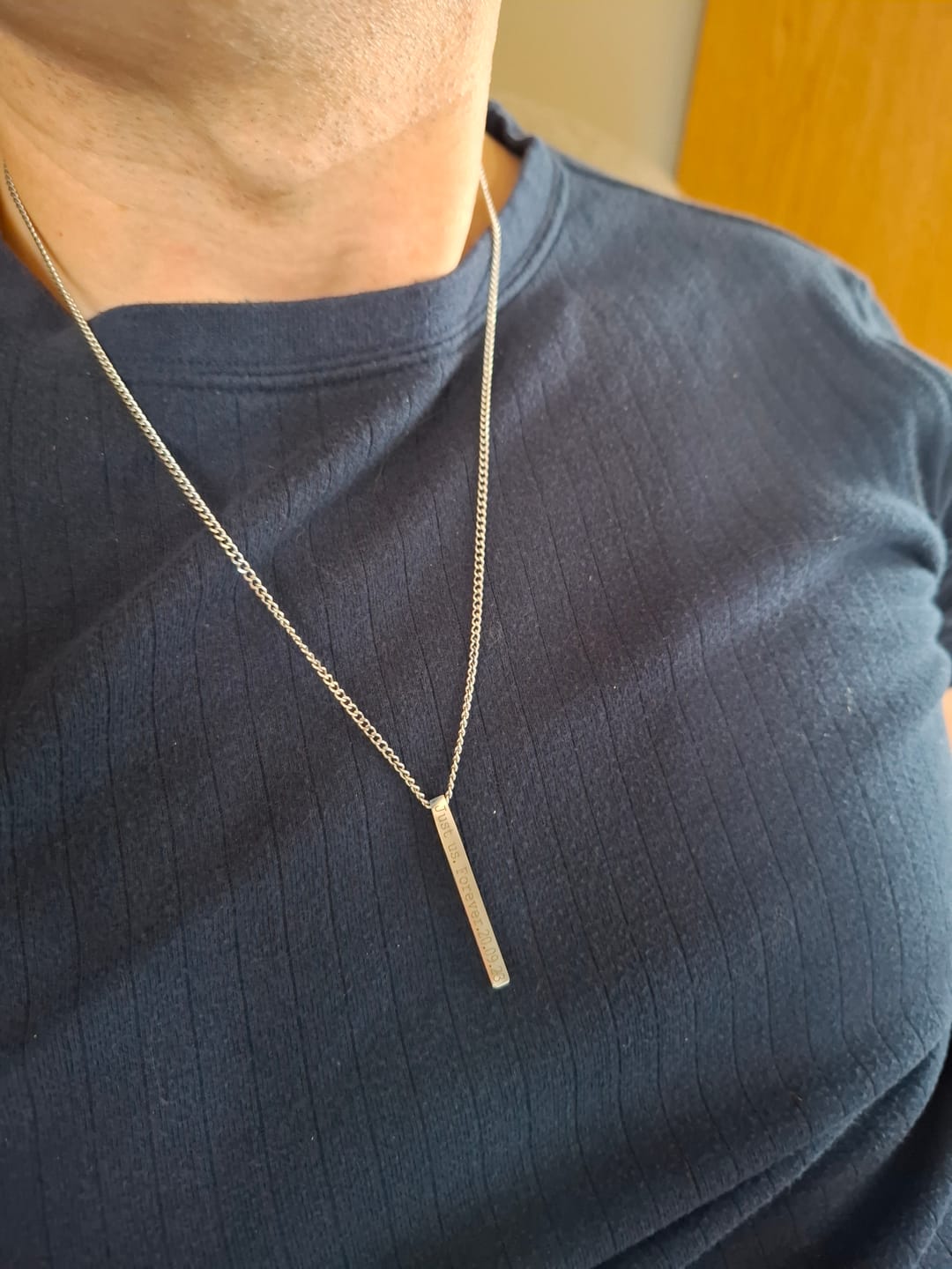 Customer photo review of Silver Personalised Bar Necklace