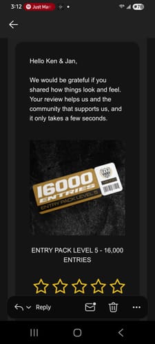 Customer photo review of ENTRY PACK LEVEL 5 - 16,000 ENTRIES