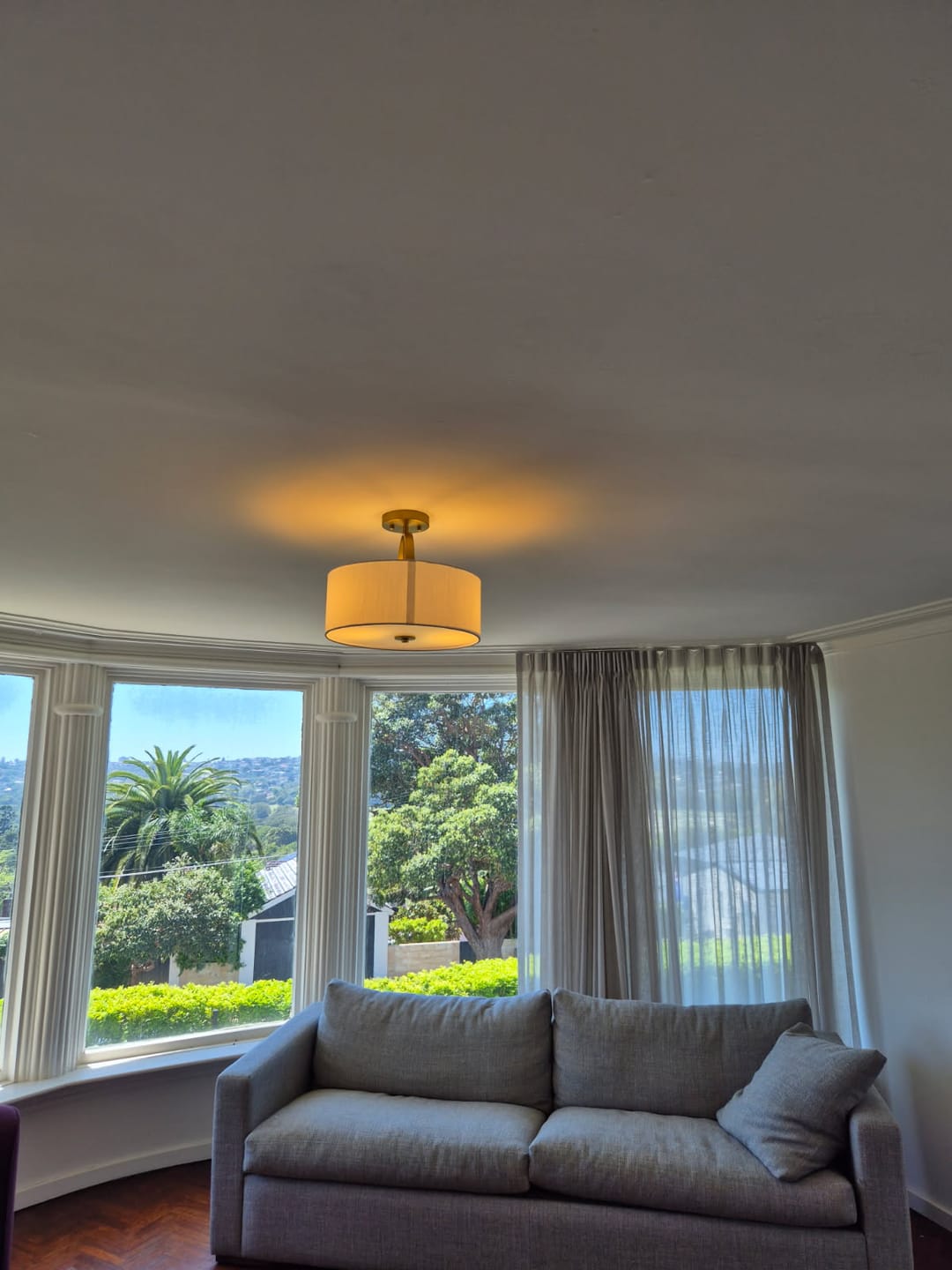 Customer photo review of Scandinavian 2-Light Linen Shade Drum Semi Flush Mount
