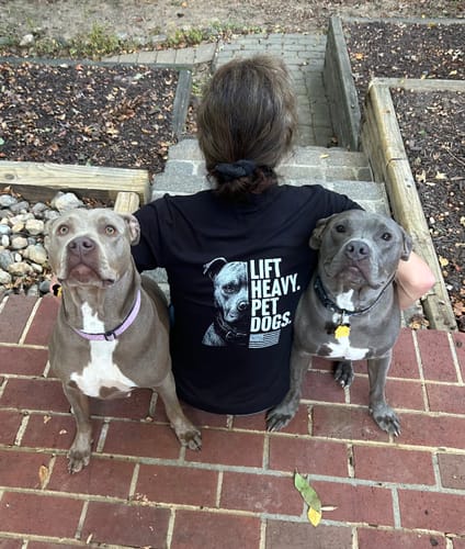 Customer photo review of Hero Company Men's Lift Heavy. Pet Dogs. Pit Bull Black Tee - Helps Pair Veterans With A Service Dog or Shelter Dog
