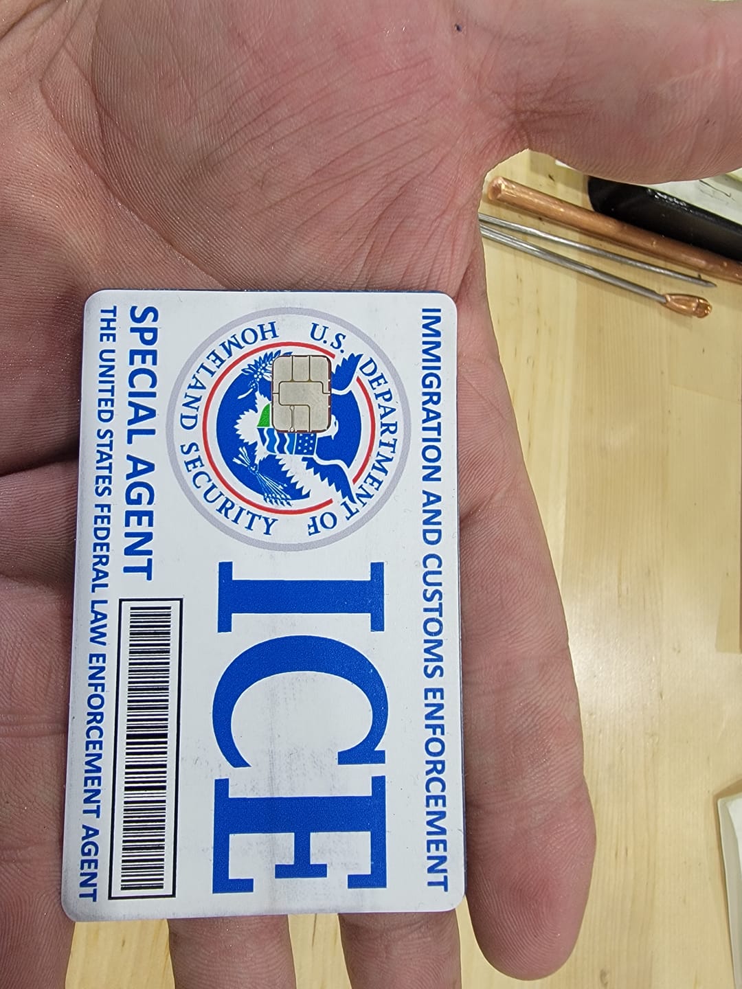 Customer photo review of ICE Special Agent Credit Card Skin Decal