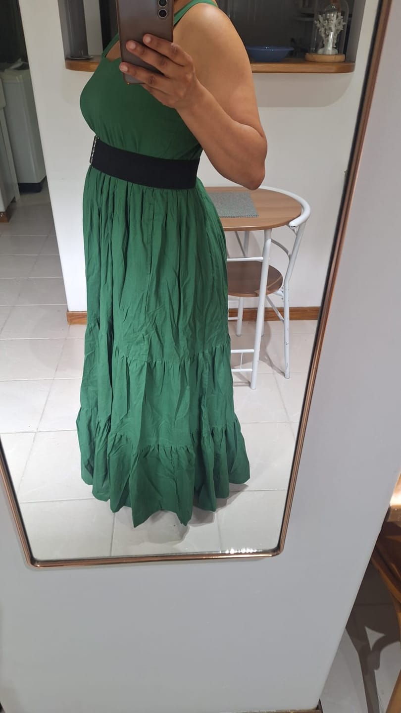 Customer photo review of Orange Warm Cotton Corduroy Gathered Maxi Tier Dress