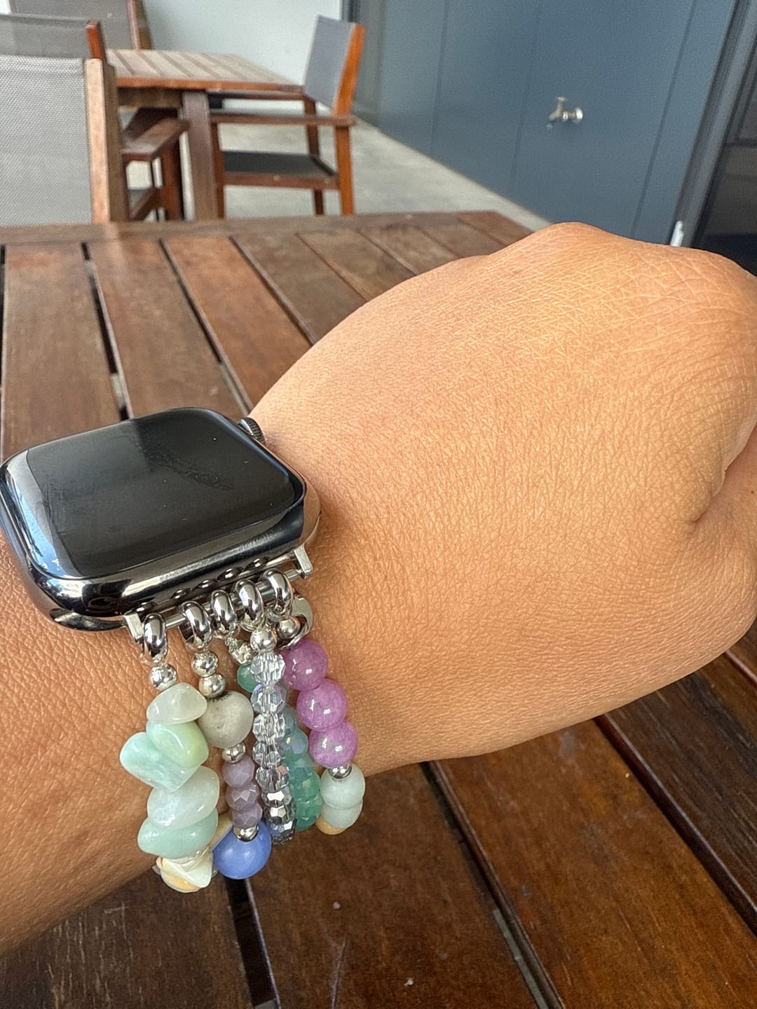 Customer photo review of Seaside Dreams Stretch Apple Watch Strap