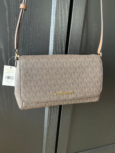 Customer photo review of Michael Kors Women's Medium Logo Convertible Crossbody Bag Brown