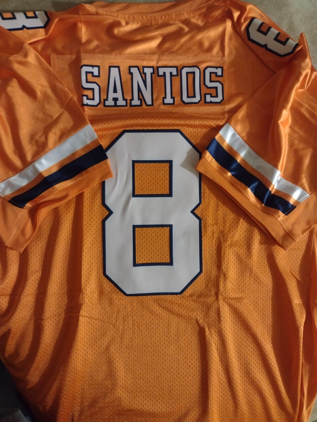 Customer photo review of Custom Orange White-Black Classic Style Mesh Authentic Football Jersey