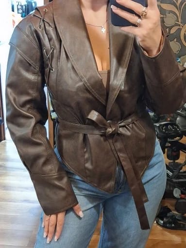 Customer photo review of Zyra Biker Leather Jacket