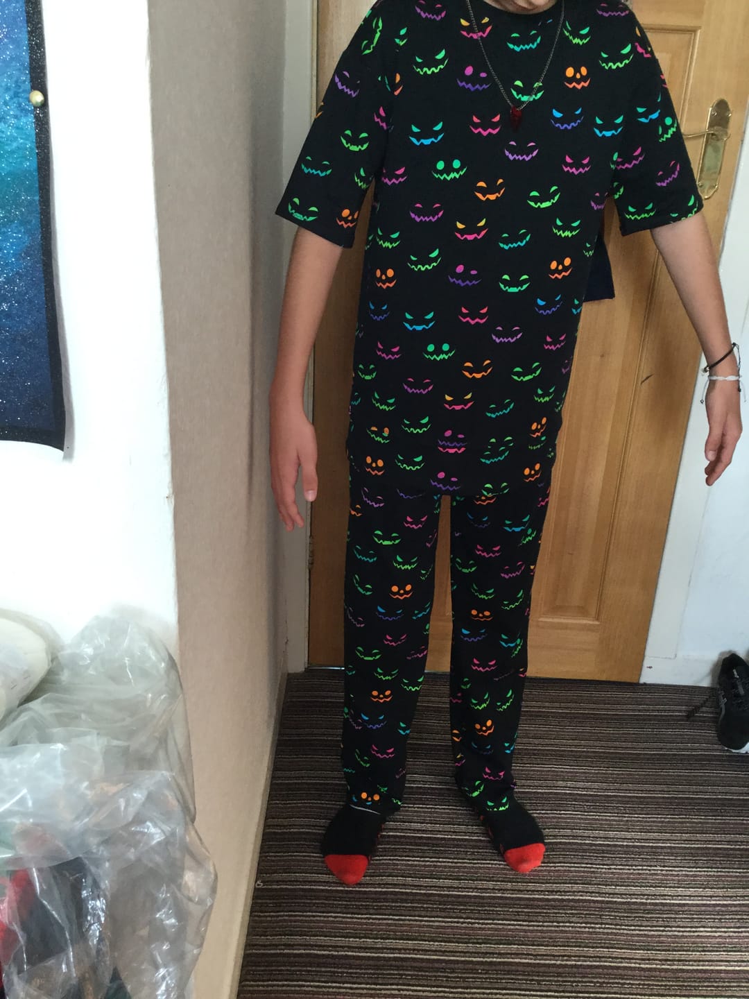 Customer photo review of Colourful Halloween Faces on Black French Terry Fabric