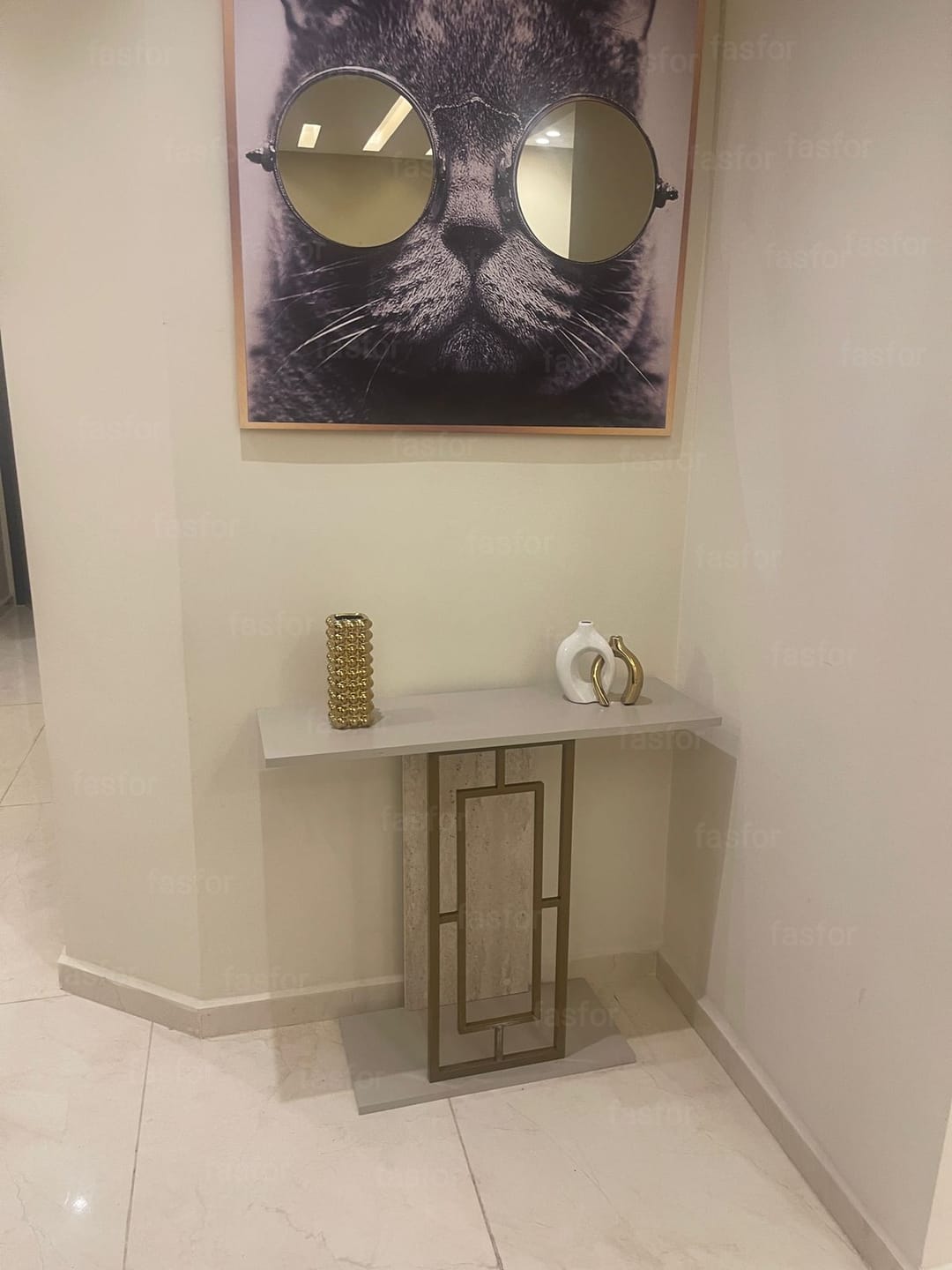 Customer photo review of Console ALDERAS -effect marbre et doré- 90cm
