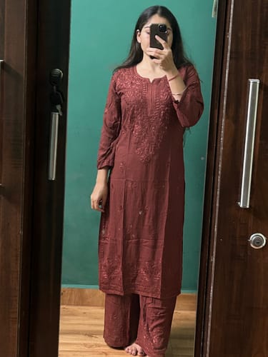 Customer photo review of Azel Chocolate Brown  2 piece Rayon set