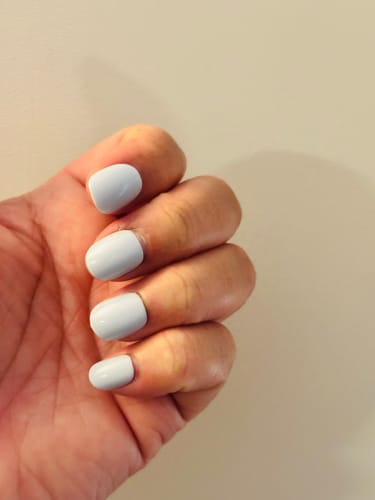 Customer photo review of Morning Dew | Salon Quality Press-on Nails Kit- Extra Short Squoval Light Blue