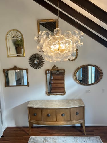 Customer photo review of Brass Cluster Ribbed Glass Globe Bubble Chandelier