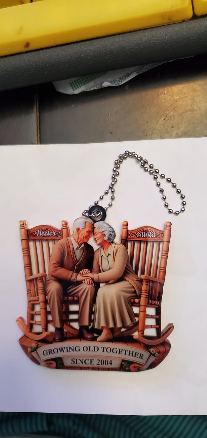 Customer photo review of Old Couple Sitting On Rocking Chairs Together Personalized Christmas Acrylic Ornament