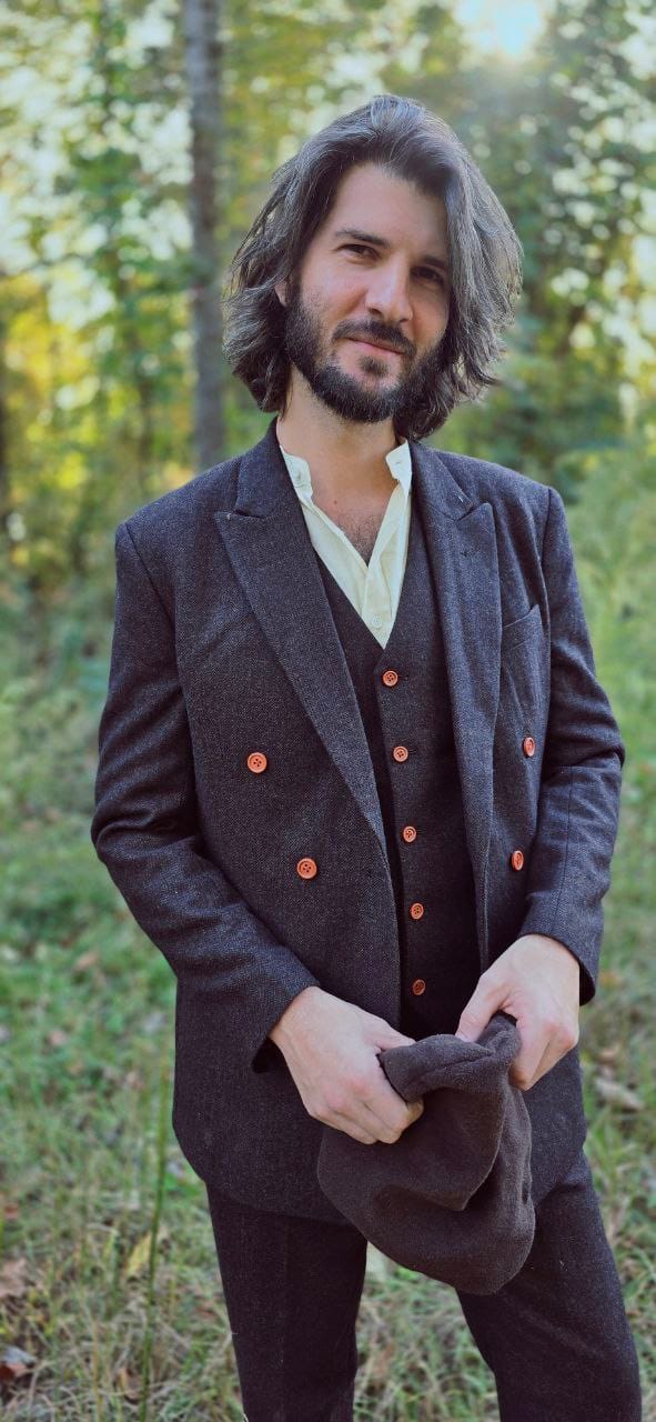 Customer photo review of Dark Brown Herringbone Tweed 3 Piece Suit