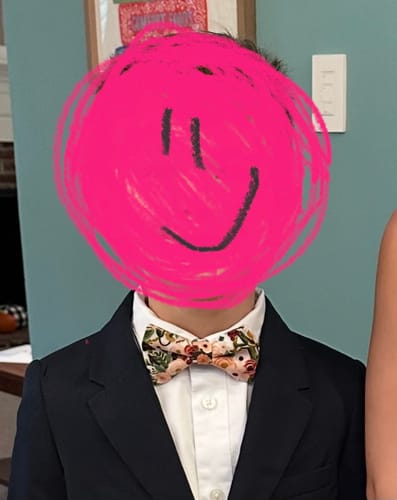 Customer photo review of Maroon Rifle Paper Co Fabric Bow Tie- in Cotton
