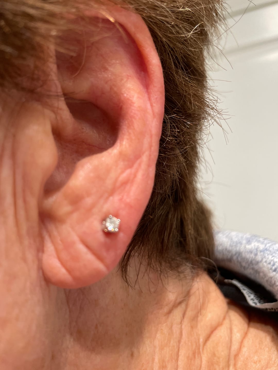 Customer photo review of Round Solitaire Stud Earrings - Moissanites