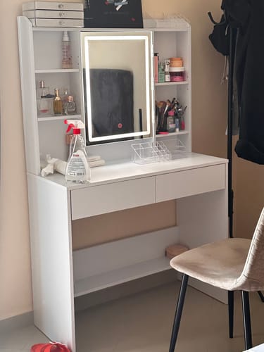 Customer photo review of Τραπέζι Μπουντουάρ Μακιγιάζ Tουαλέτας Κρεβατοκάμαρας Καθρέφτης Με Ντουλάπι Λευκό με Φωτισμό LED Ρυθμιζόμενη Φωτεινότητα RD-T123T14