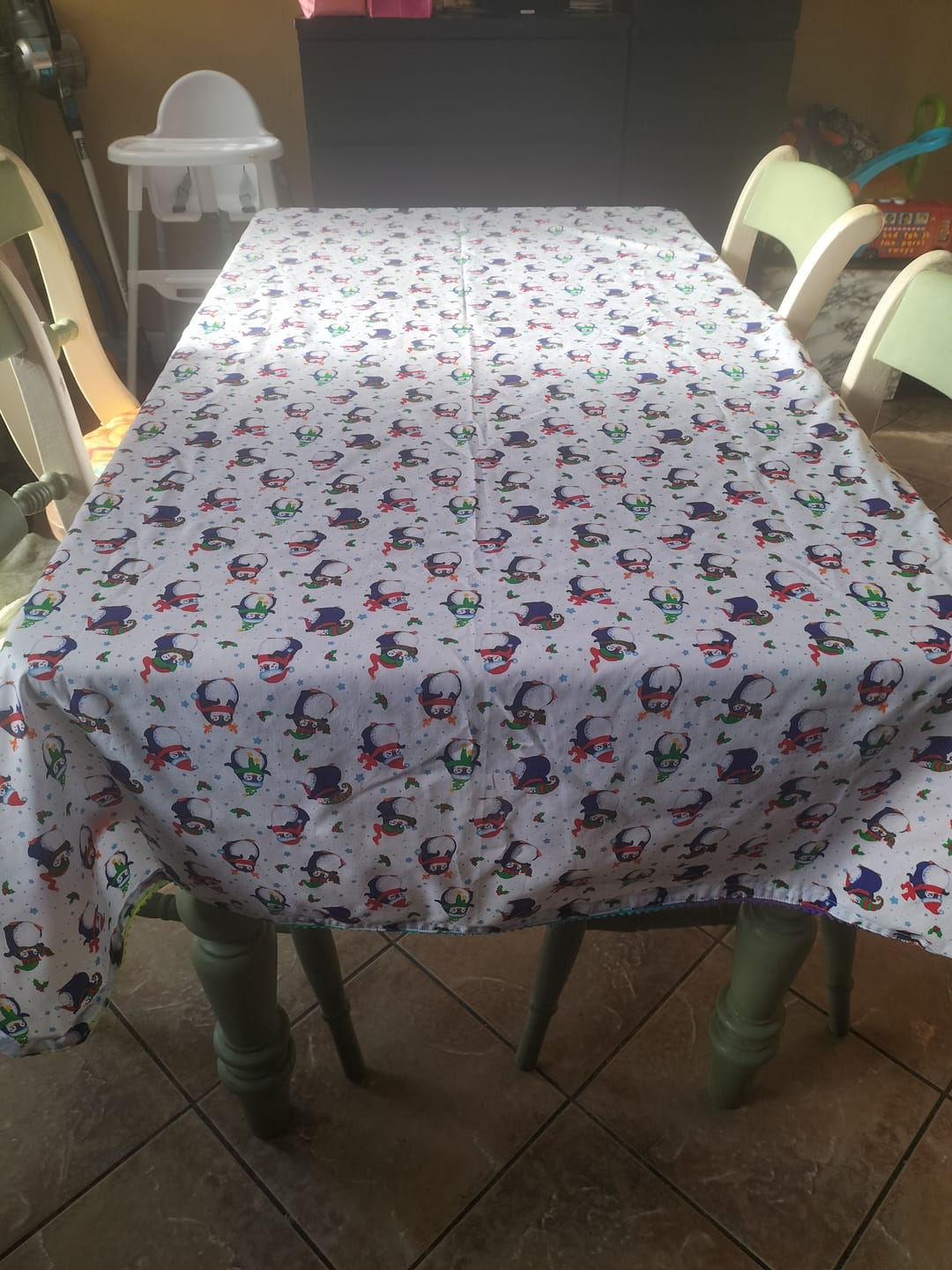 Customer photo review of Christmas Penguins on White Polycotton Fabric