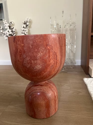 Customer photo review of Chess Natural Red Travertine Side Table JA012-B