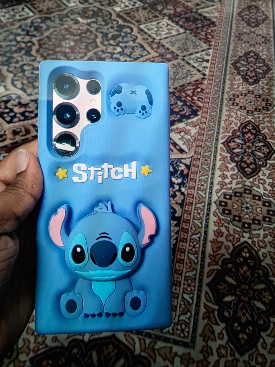 Customer photo review of 3D Stitch iPhone Samsung Attached Phone Holder Stand Rubber Silicone Case
