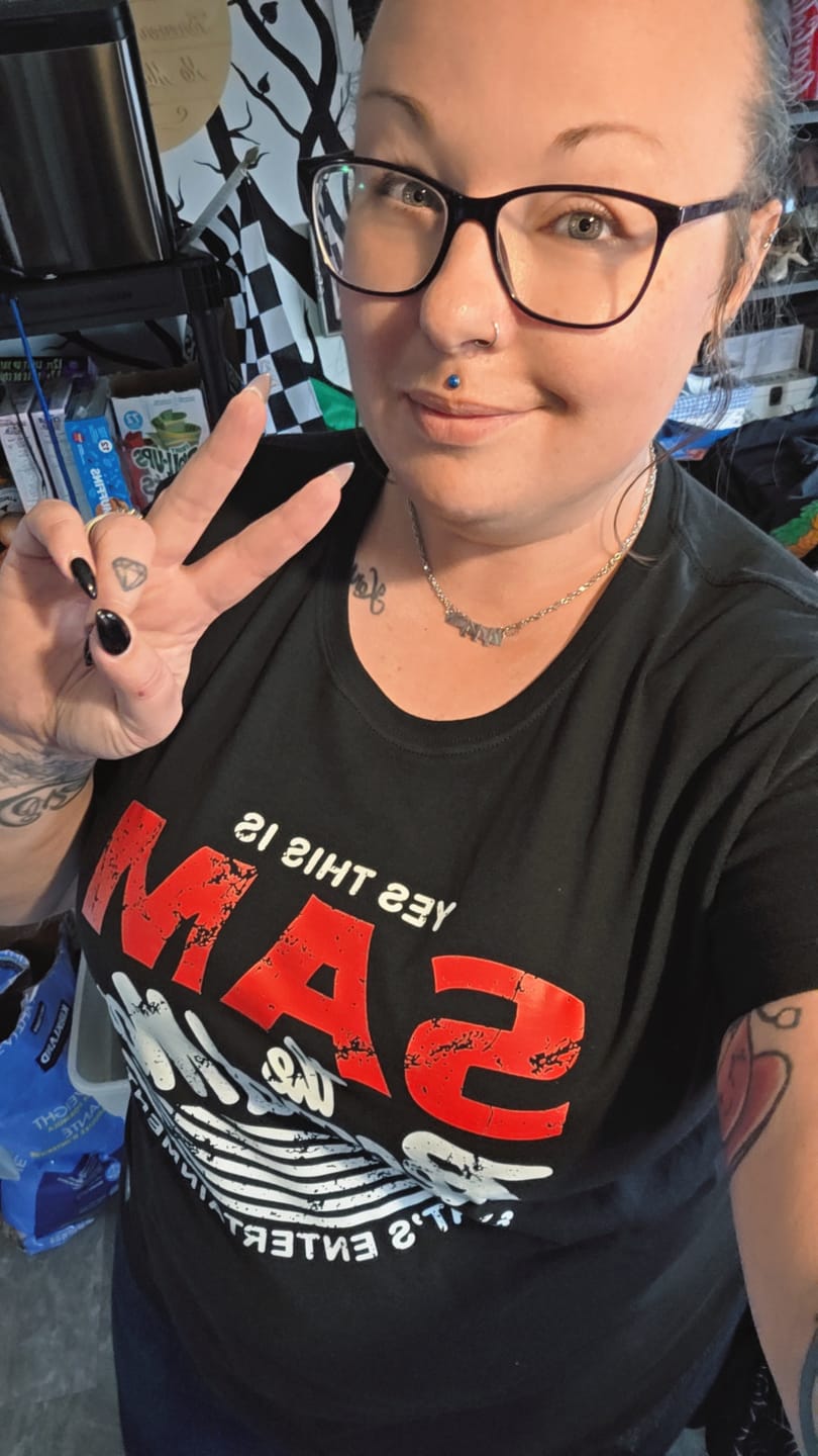 Customer photo review of Sam the Record Man T-Shirt