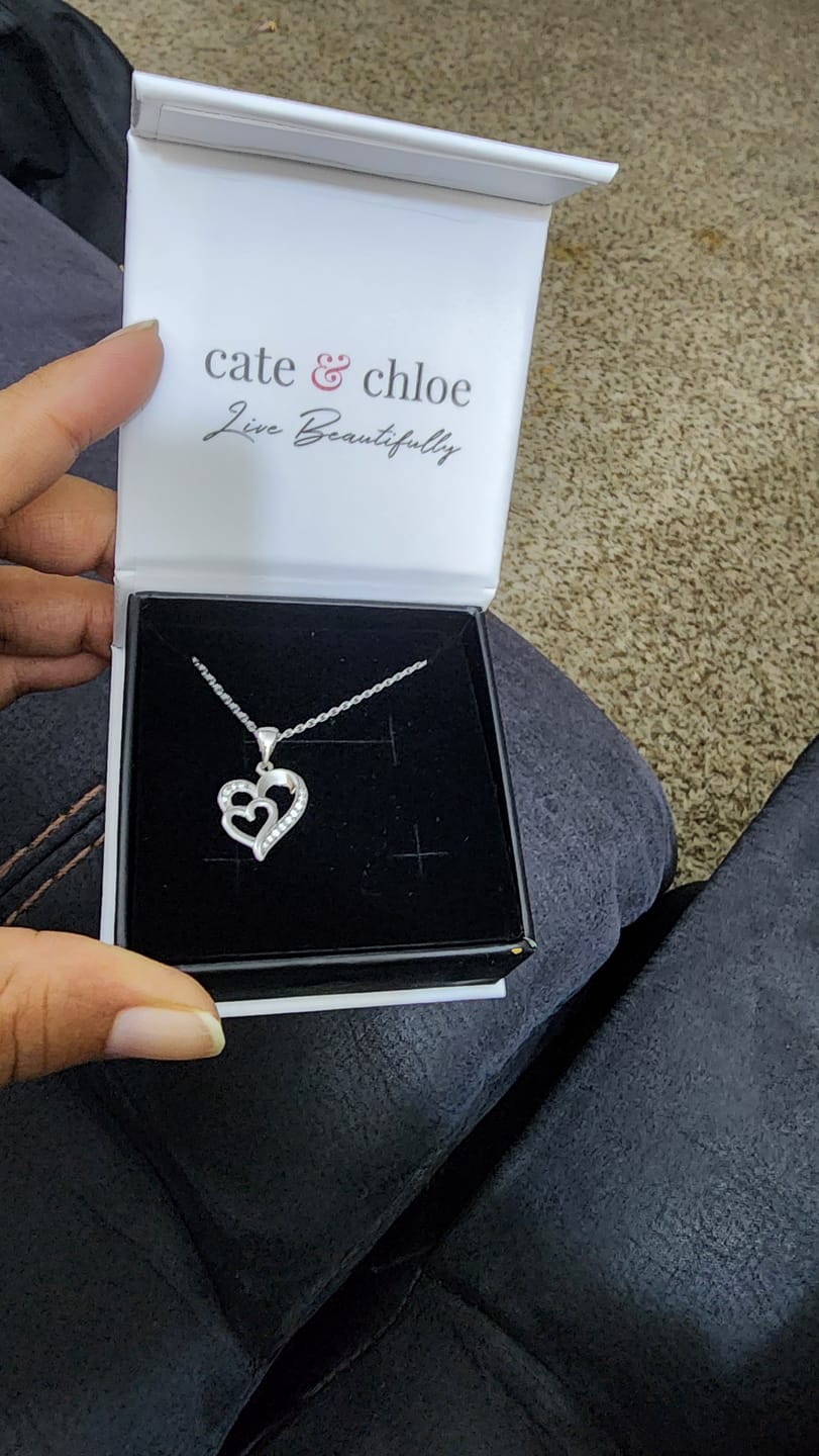 Customer photo review of Jennifer 18k White Gold Plated Double Heart Necklace with Swarovski Crystals