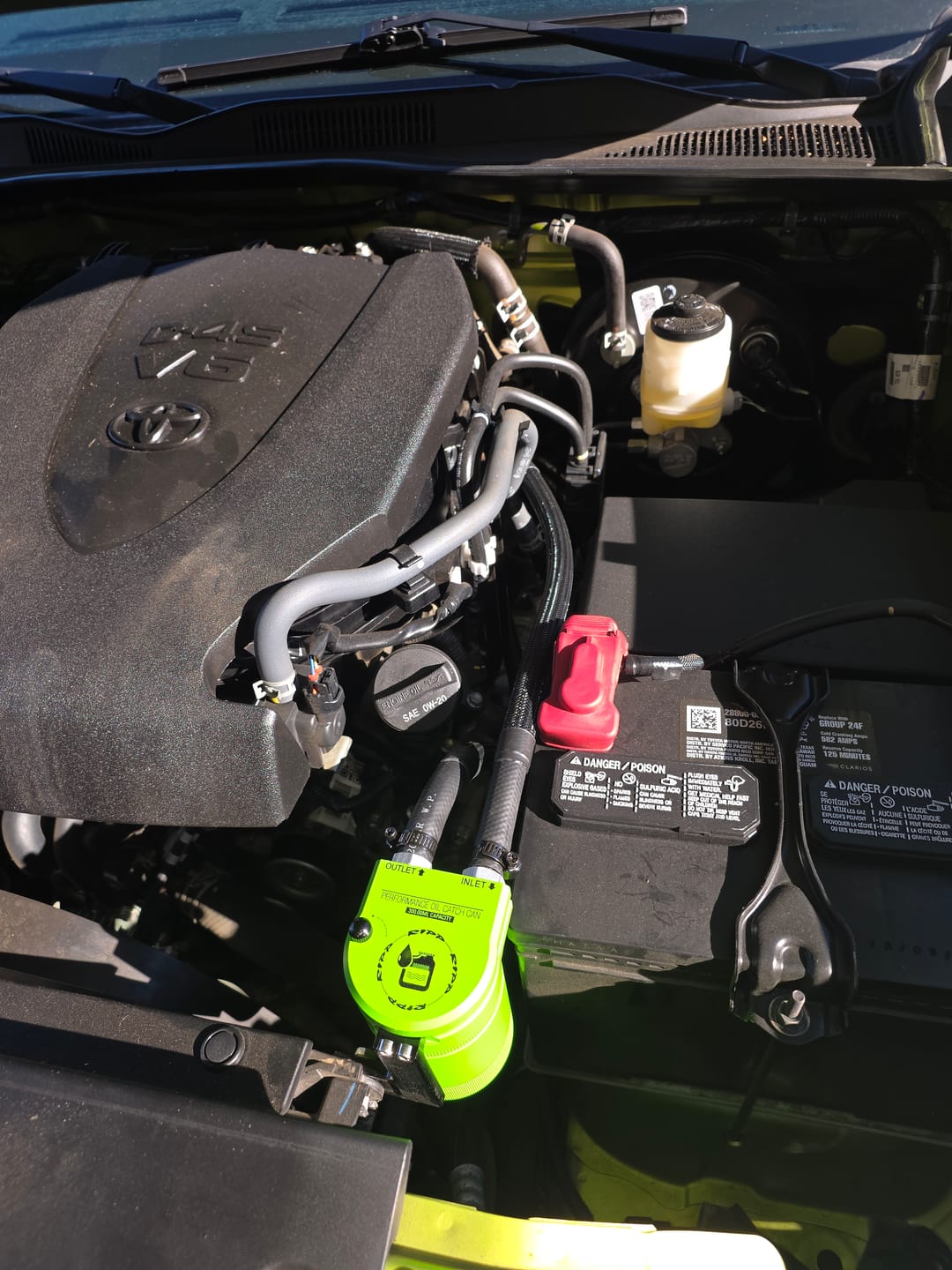 Customer photo review of 2016+ 3.5L V6 Toyota Tacoma Catch Can Kit