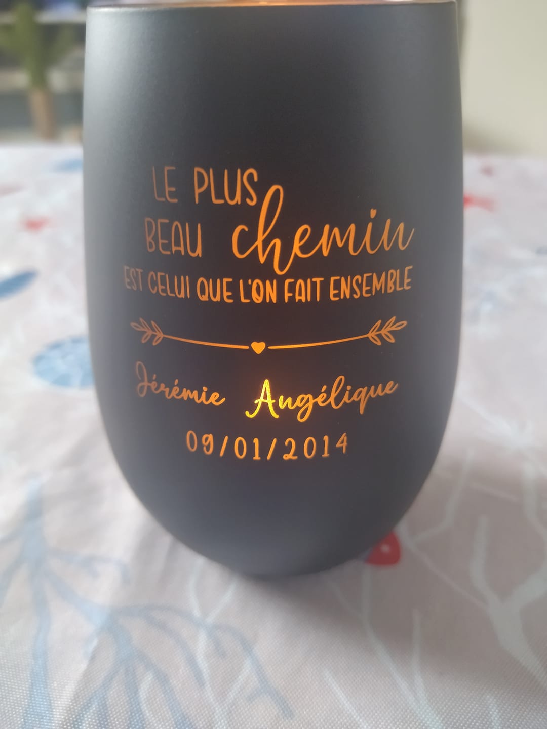Customer photo review of Chemin commun - Photophore personnalisé pour les couples