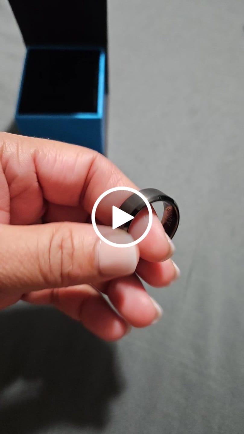 Customer video review of 8mm GunMetal Tungsten Carbide Wedding Band with Beveled Edges