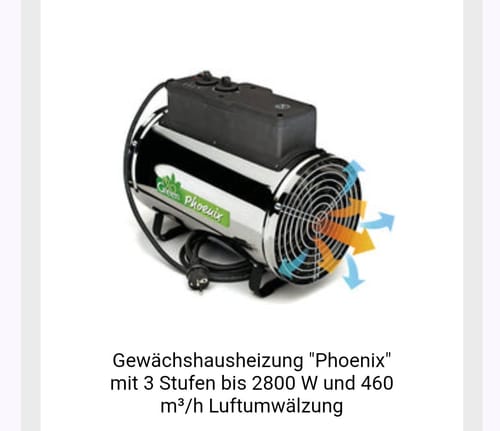 Customer photo review of Gewächshausheizung "Phoenix" mit 3 Stufen bis 2800 W und 460 m³/h Luftumwälzung