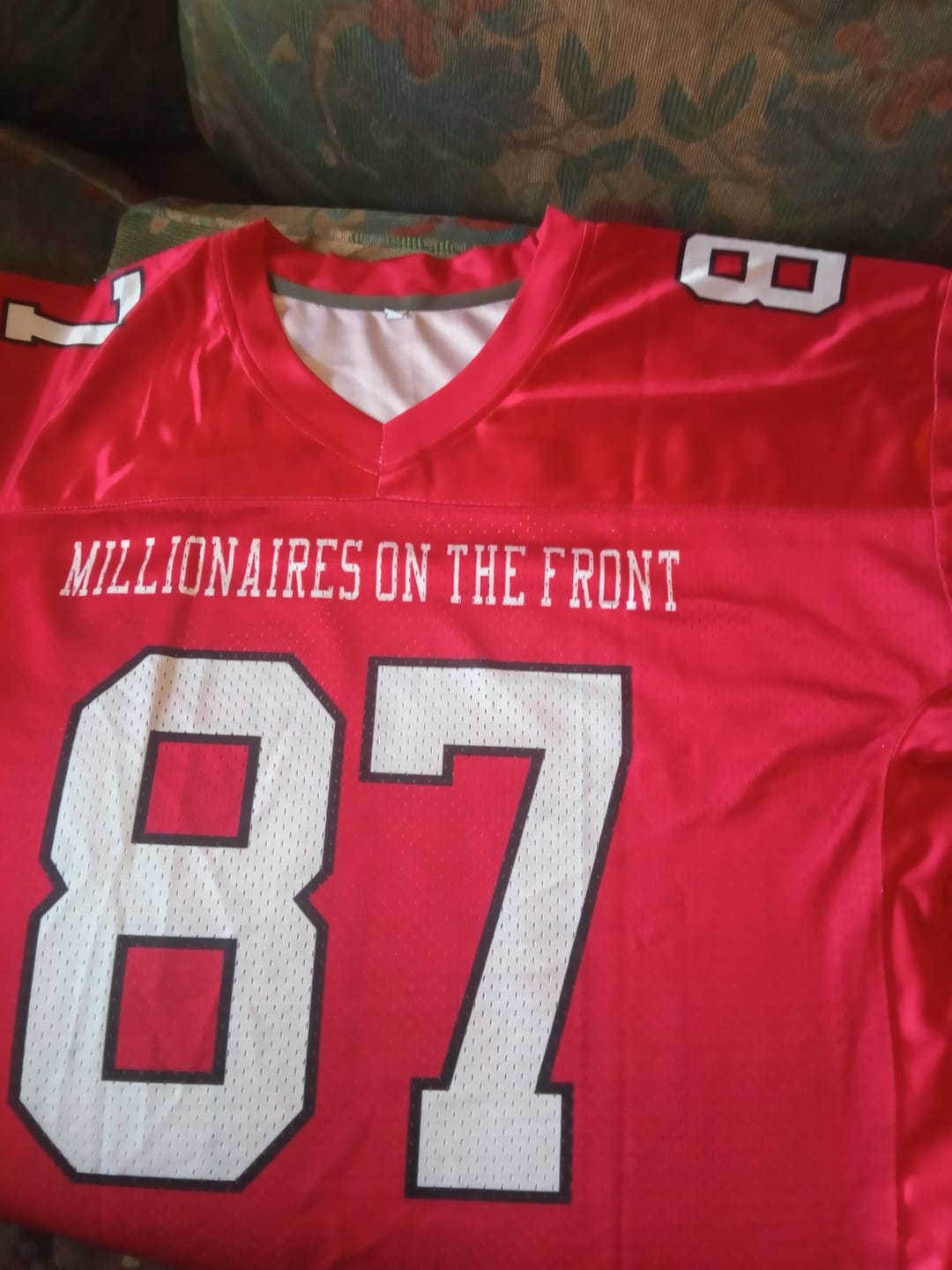 Customer photo review of Custom Red White-Black Classic Style Mesh Authentic American Football Jersey