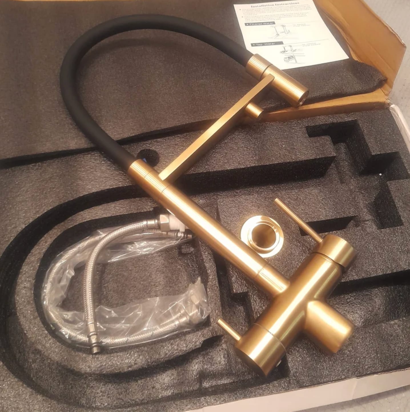 Customer photo review of Trier - Three-Way Kitchen Faucet with Filter Tap Reverse Osmosis Compatible and Pull-Down Spout