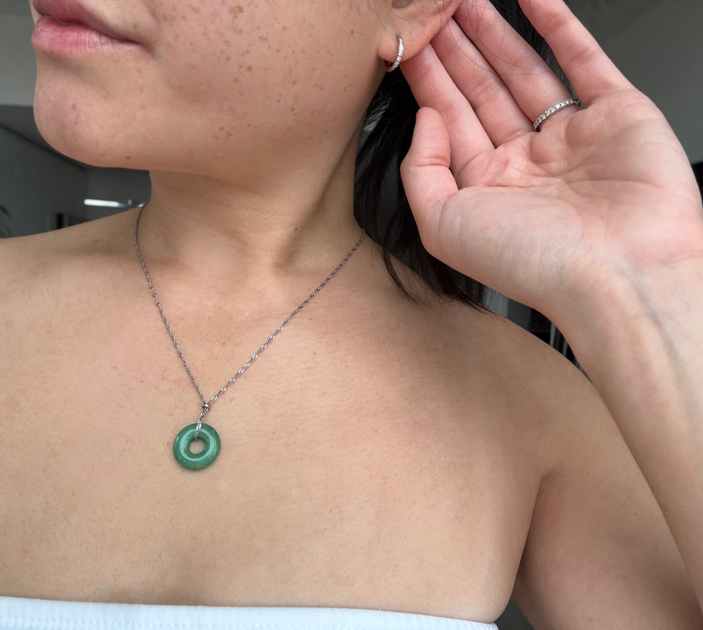 Customer photo review of Jade Coin Necklace