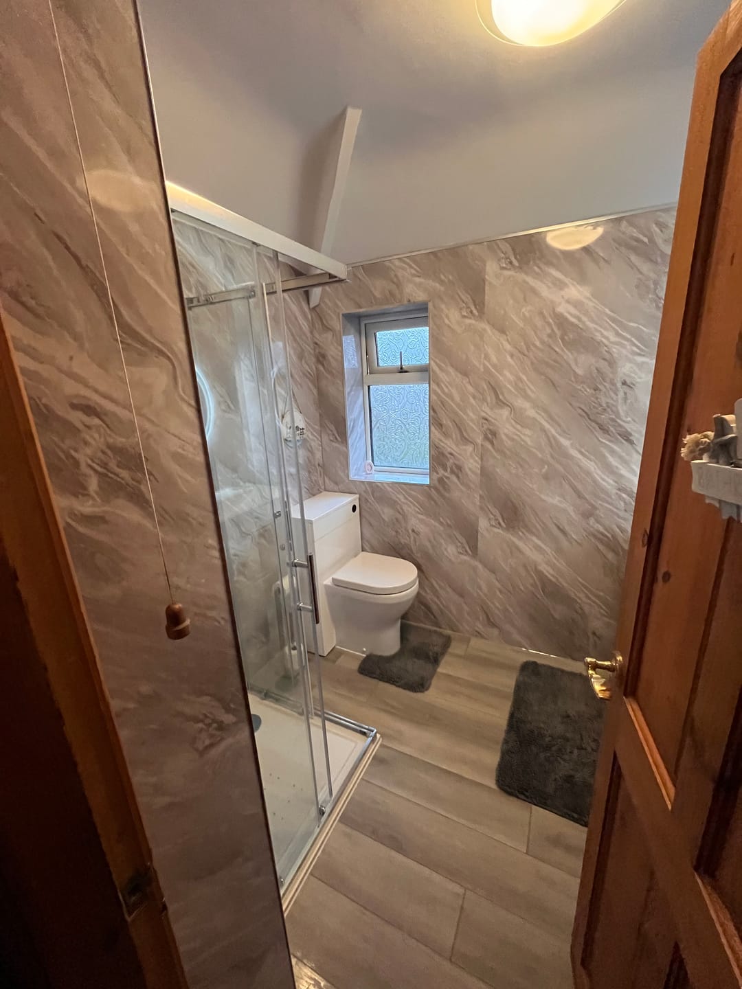 Customer photo review of 10mm Light Grey Marble Gloss Shower Panel 1M x 2.4M