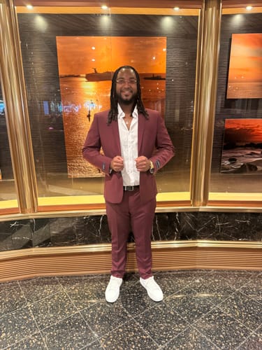 Customer photo review of Burgundy 2 Button Suit