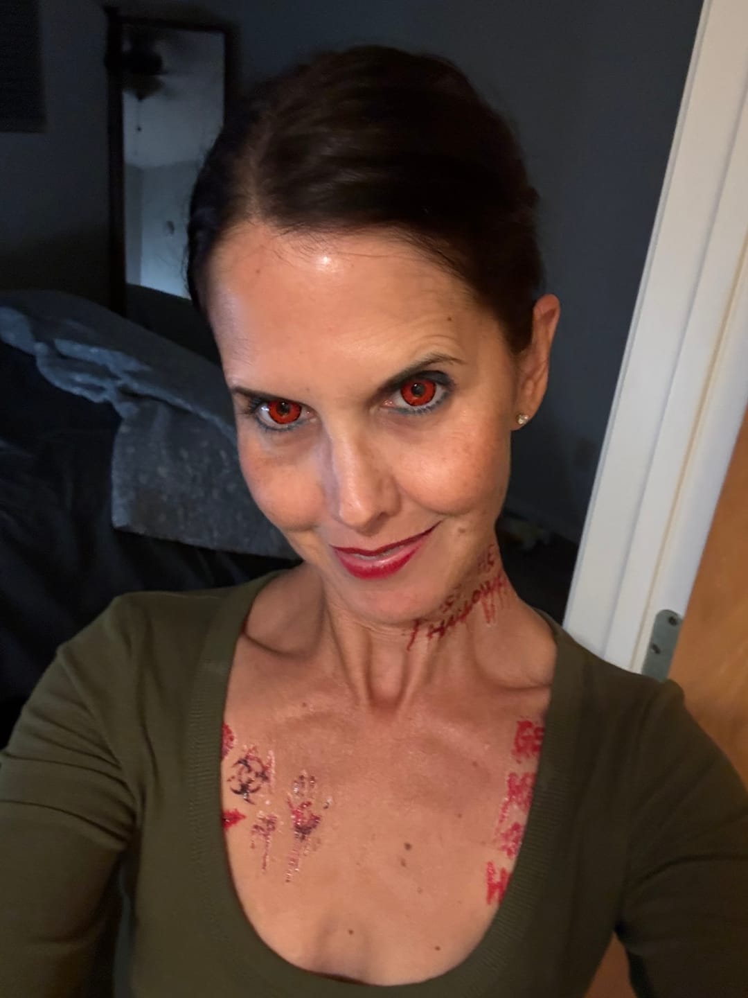 Customer photo review of Cosplay Lucifer's Eye Red Prescription Colored Contact Lenses